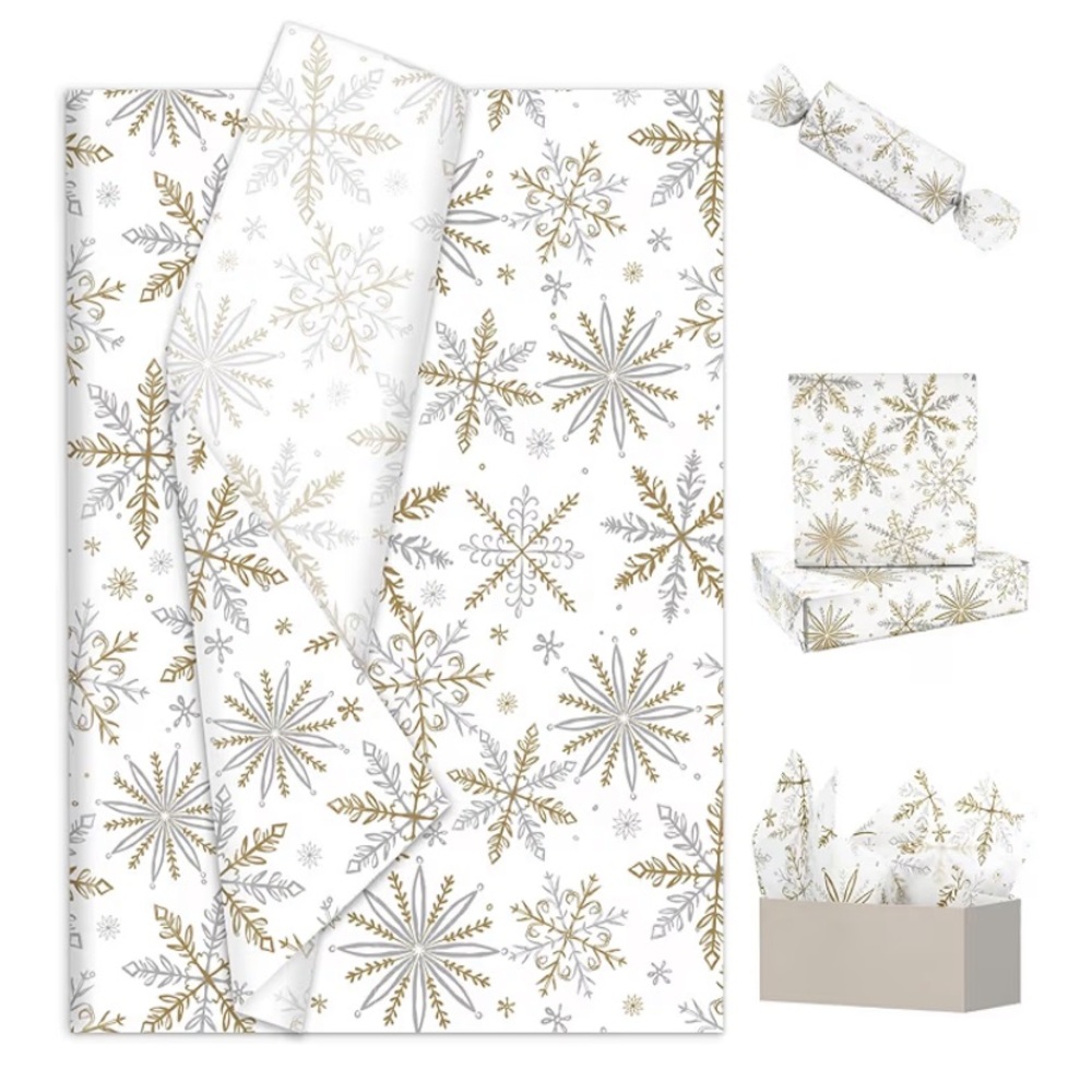 10Pk 14x20” Tissue Paper Snowflake Silver & Gold